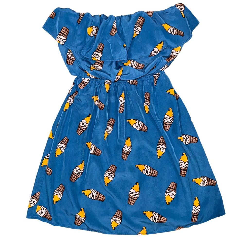 Peaches Ń Cream Strapless Blue Dreamsicle Ice Cream Print Women’s Dress